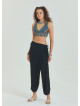 Rope Detailed Adjustable Waist Black Women's Viscose Trousers 4581